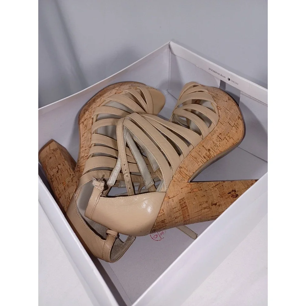 Nine‎ West Shoes Womens Size 8.5 NWFronttime Patent Cork Platform Heels Sandals